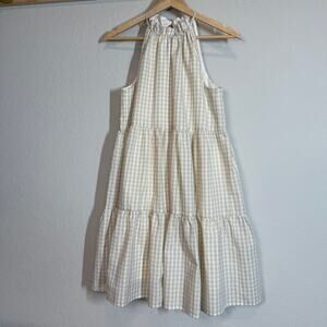 Women's Antonio Melani Sleeveless Tiered Skirt Tan Gingham‎ Dress Size 2